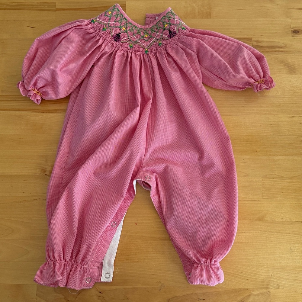Remember Nguyen Pink Smocked Baby Romper